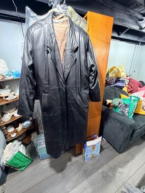 Classic Men's Black Leather Long Coat